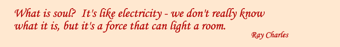 What is soul?  It's like electricity - we don't really know what it is, but it's a force that can light a room.  Ray Charles